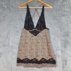 Womens Top Medium Y2K Babydoll Fairy Coquette Cheetah Floral Lace‎ Mob Wife Cami